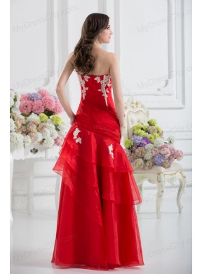 A-line Strapless Appliques Ruffled Layers Prom Dress