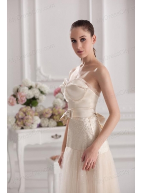 A-line Sweetheart Floor-length Bowknot Champagne Prom Dress