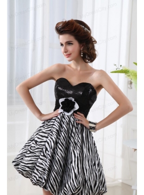 A-line Sweetheart Sleeveless Mini-length Prom Dress with Hand Made Flower