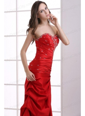 A-line Wine Red Sweetheart Beading and Pick-ups Ruching Prom Dress