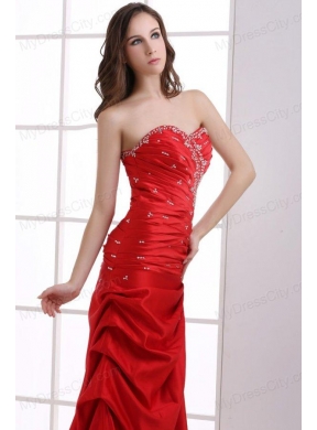 A-line Wine Red Sweetheart Beading and Pick-ups Ruching Prom Dress