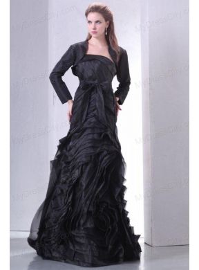 Black A-line Strapless Prom Dress with Layers and Sash