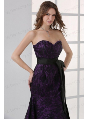 Black and Purple Mermaid Sweetheart Ankle-length Prom Dress with Sash