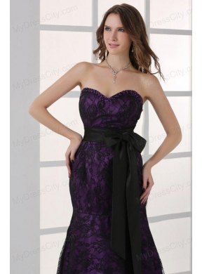 Black and Purple Mermaid Sweetheart Ankle-length Prom Dress with Sash