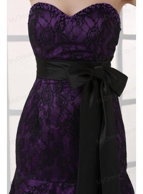 Black and Purple Mermaid Sweetheart Ankle-length Prom Dress with Sash