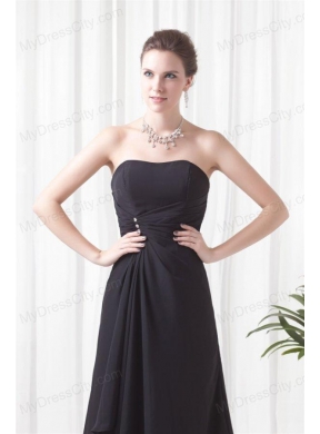 Black Column Strapless Brush Train Ruching Prom Dress with Lace Up