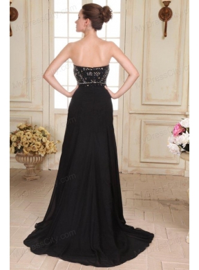 Black Strapless Beading and High Silt Empire Sweep Train Prom Dress