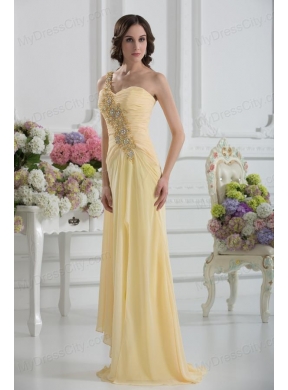 Bowknot Sweetheart Empire Watteau Train Prom Dress in Gold