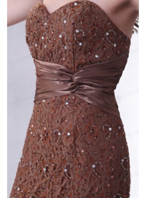 Brown Mermaid Sweetheart Prom Dress with Lace and Flowers