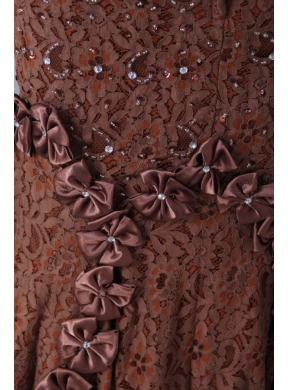 Brown Mermaid Sweetheart Prom Dress with Lace and Flowers