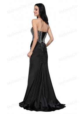 Column Black Sweetheart Beading Chiffon Brush Train Prom Dress