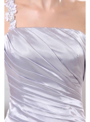 Column Gray Ruching Appliques One Shoulder Floor-length Prom Dress