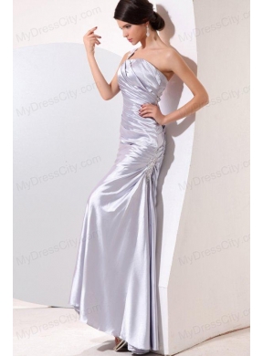 Column Gray Ruching Appliques One Shoulder Floor-length Prom Dress