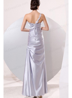 Column Gray Ruching Appliques One Shoulder Floor-length Prom Dress