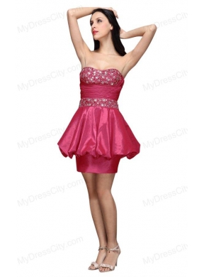 Column Hot Pink Strapless Beading Mini-length Prom Dress