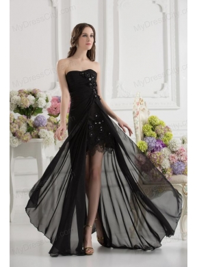 Column Seetheart Chiffon Beading Appliques High Slit Black Prom Dress