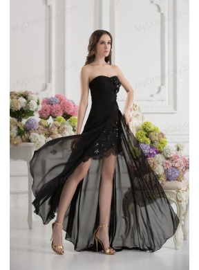 Column Seetheart Chiffon Beading Appliques High Slit Black Prom Dress