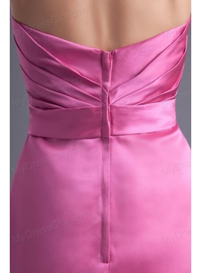 Column Strapless Rose Pink Ruching Taffeta Mini-length Prom Dress