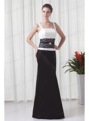 Column Straps Floor-length Lace Black and White Prom Dress