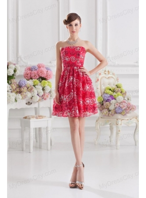 Coral Red A-line Strapless Sequins Prom Dress for 2014 Summer