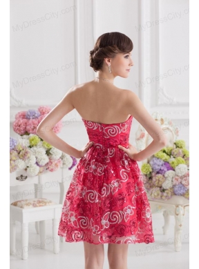 Coral Red A-line Strapless Sequins Prom Dress for 2014 Summer