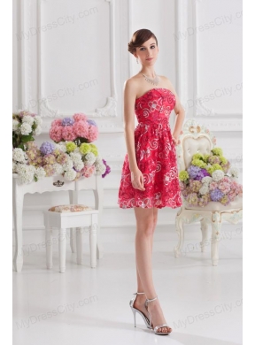 Coral Red A-line Strapless Sequins Prom Dress for 2014 Summer