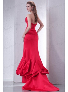 Coral Red Mermaid Sweetheart High-low Prom Dress with Ruffles