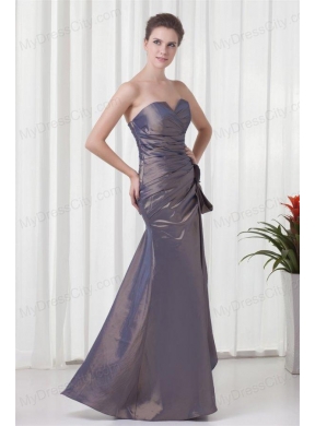 Elegant Column Grey Sweetheart Long Taffeta Prom Dress with Ruching