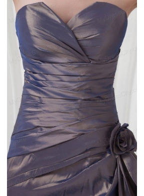 Elegant Column Grey Sweetheart Long Taffeta Prom Dress with Ruching