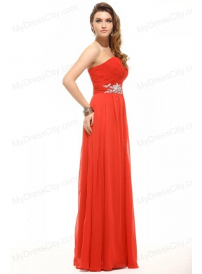 Empire Coral Red Strapless Beading and Ruching Prom Dress