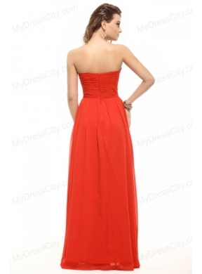 Empire Coral Red Strapless Beading and Ruching Prom Dress