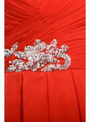 Empire Coral Red Strapless Beading and Ruching Prom Dress