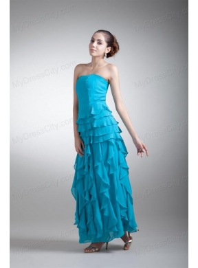 Empire Scoop Ankle-length Chiffon Aqua Blue Ruffles Prom Dress