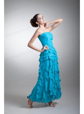 Empire Scoop Ankle-length Chiffon Aqua Blue Ruffles Prom Dress