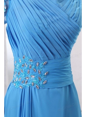 Empire Scoop Appliques with Beading 3/4-Length Sleeves Teal Prom Dress