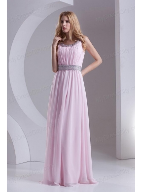 Empire Scoop Chiffon Beading Ruching Baby Pink Prom Dress