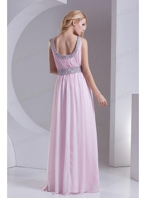 Empire Scoop Chiffon Beading Ruching Baby Pink Prom Dress