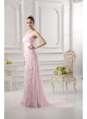 Empire Strapless Appliques Beading Chiffon Baby Pink Prom Dress