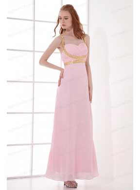 Empire Straps Baby Pink Prom Dress with Beading and Ruchings Chiffon