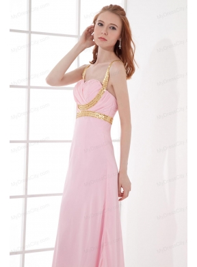 Empire Straps Baby Pink Prom Dress with Beading and Ruchings Chiffon