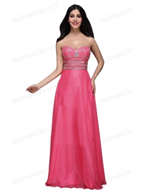 Empire Sweetheart Chiffon Hot Pink Beading and Ruching Prom Dress