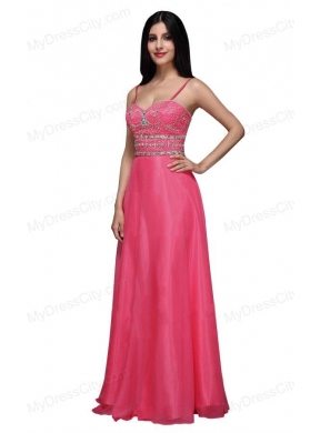 Empire Sweetheart Chiffon Hot Pink Beading and Ruching Prom Dress