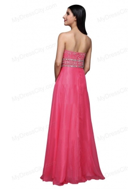 Empire Sweetheart Chiffon Hot Pink Beading and Ruching Prom Dress