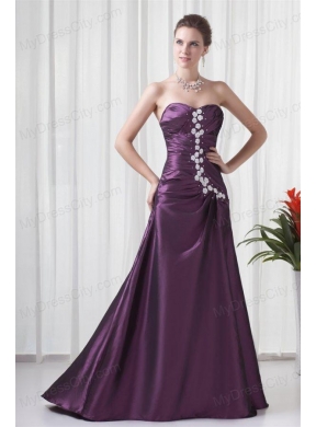 Empire Sweetheart Purple Appliques Long Lace Up Prom Dress