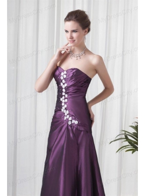 Empire Sweetheart Purple Appliques Long Lace Up Prom Dress