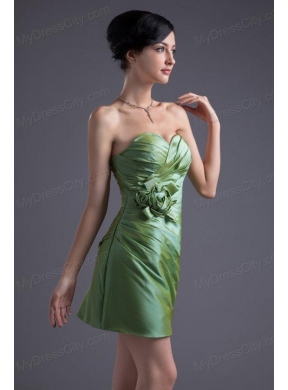 Green Column Sweetheart Mini-length Taffeta Ruching Prom Dress