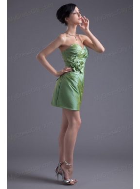 Green Column Sweetheart Mini-length Taffeta Ruching Prom Dress