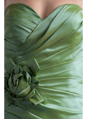 Green Column Sweetheart Mini-length Taffeta Ruching Prom Dress