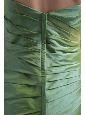 Green Column Sweetheart Mini-length Taffeta Ruching Prom Dress