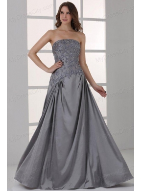 Grey A-line Scoop Half Sleeves Prom Dress with Appliques and Beading